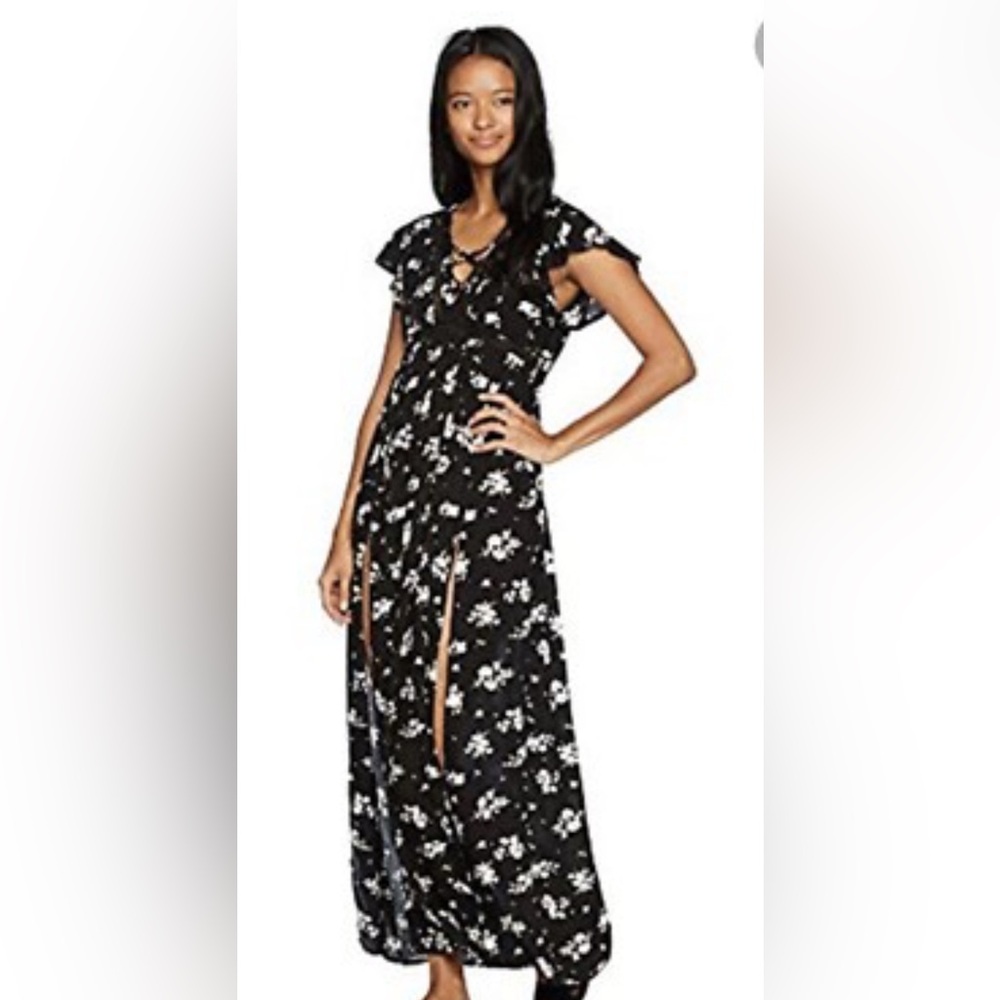 Rip Curl Floral Asymmetrical Dress - Black and White
